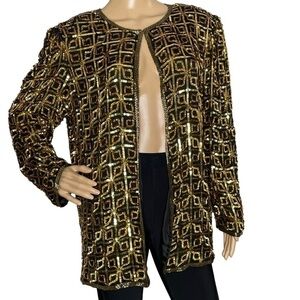 Carina Vintage gold sequin silk top with hook and eye Large